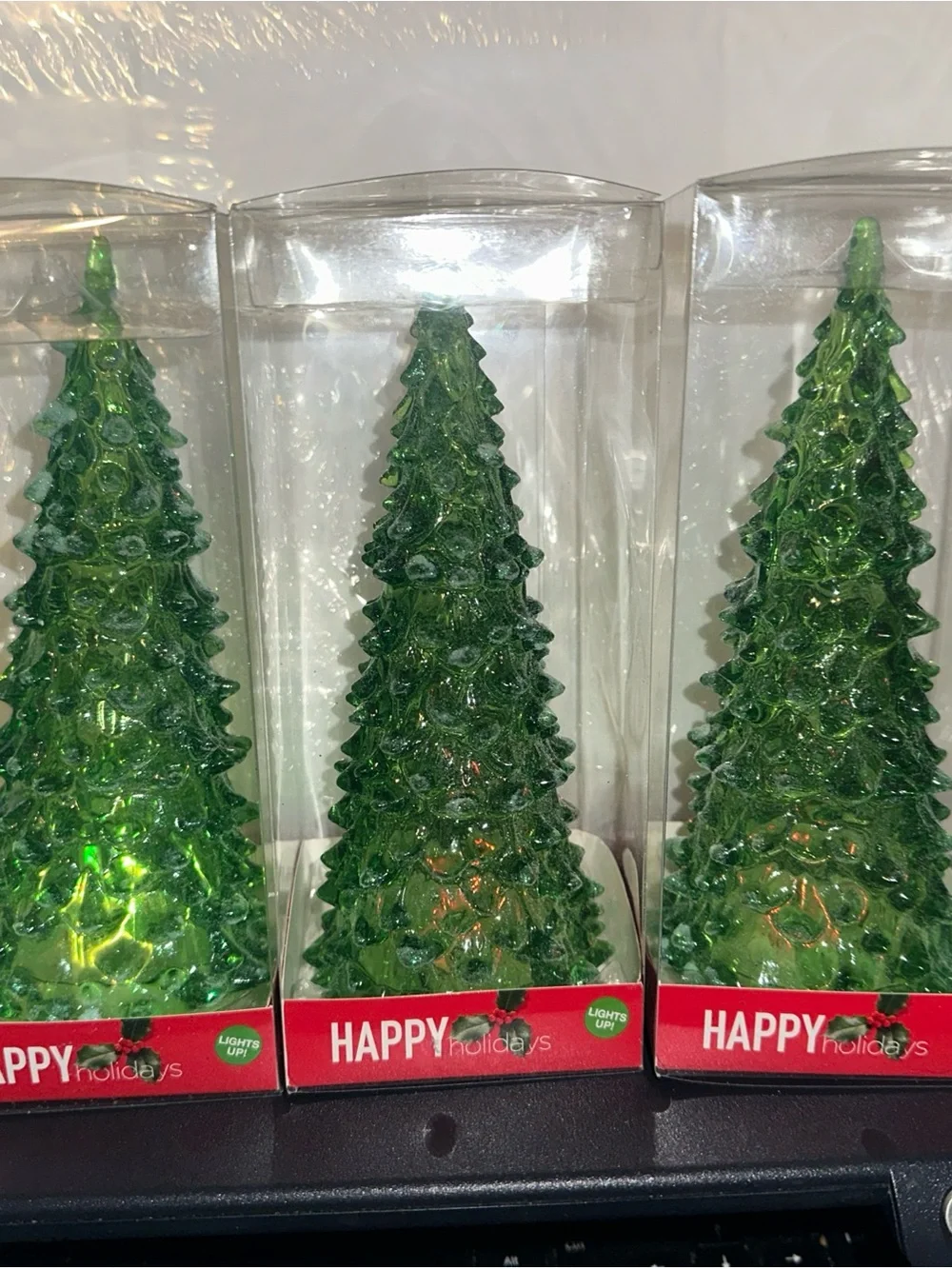 Green Light-Up Glass Christmas Tree